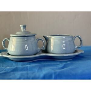 Fiesta Periwinkle Blue Creamer& Sugar Bowl with Serving Tray- retired item